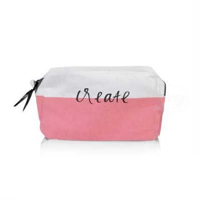 screen printed giveaways pink cosmetic wash bag with text and logo