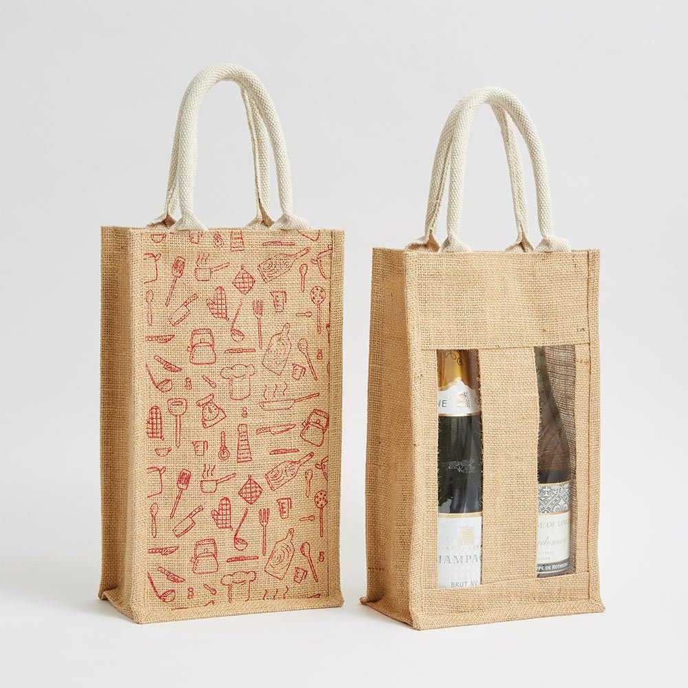 Two Bottle Carrier Jute Bag with window<p>20 w x 34 h x 10 d cm</p>