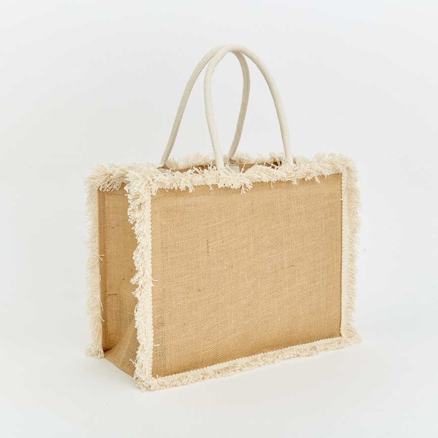 Fringed Shopping Jute Bag<p>41 w x 32 h x 18 d cm</p>