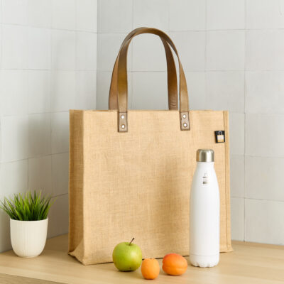 Jute Tote Bag with Bottle Pockets | 40 x 36.5 x 13 cm